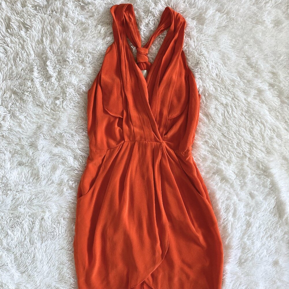2010s Orange Silk Halter Party Dress - Small